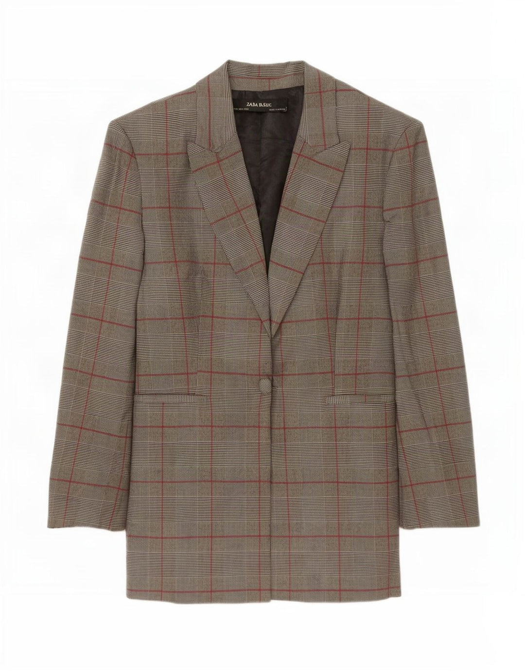 Zara Chaqueta Blazer De 1 Botón Para Mujer UK 42 Poliéster A Cuadros Gris Medio