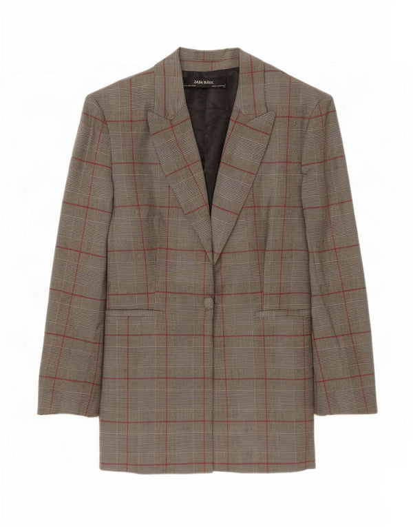 Zara Chaqueta Blazer De 1 Botón Para Mujer UK 42 Poliéster A Cuadros Gris Medio