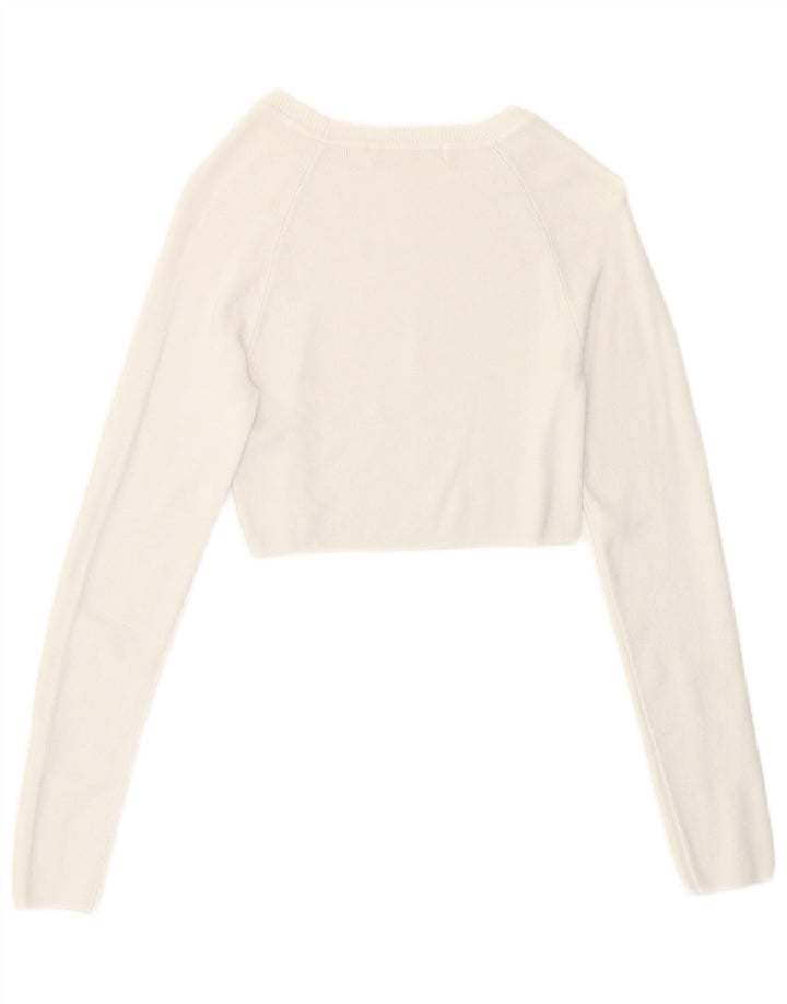 Pull & Bear Mujer Crop Top Manga Larga UK 8 Small Viscosa Blanca