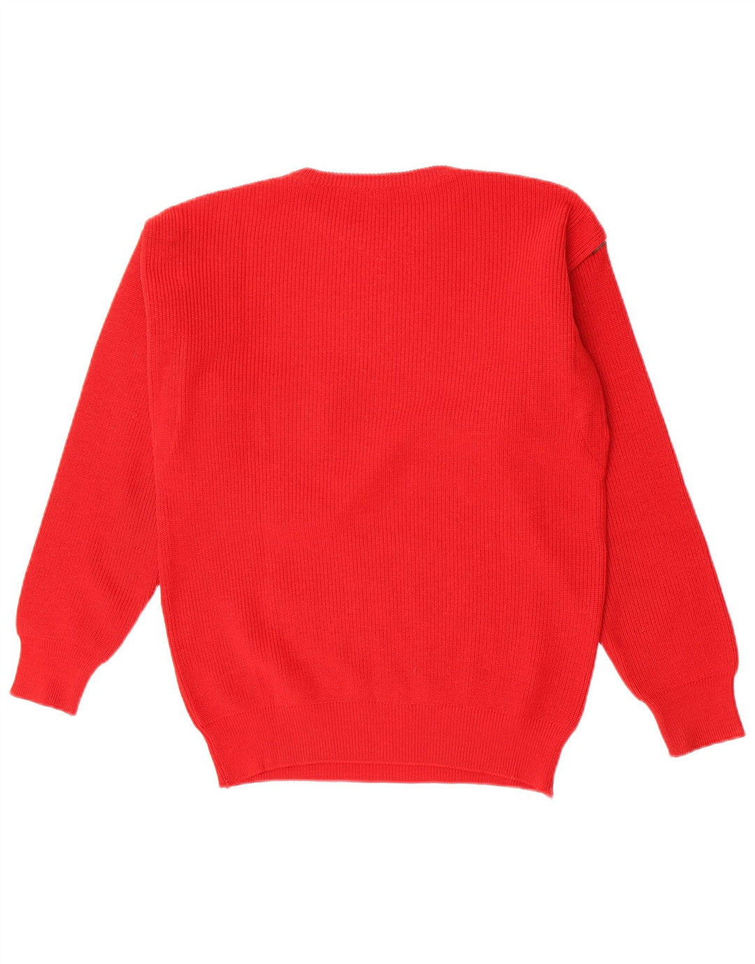 Vintage hombres cuello redondo jersey suéter medio rojo lana virgen