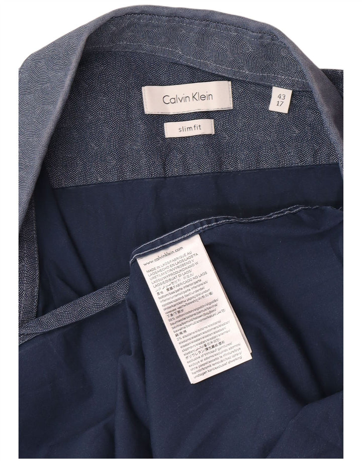 Calvin Klein Camisa ajustada con estampado abstracto para hombre Talla 43 17 XL Azul marino