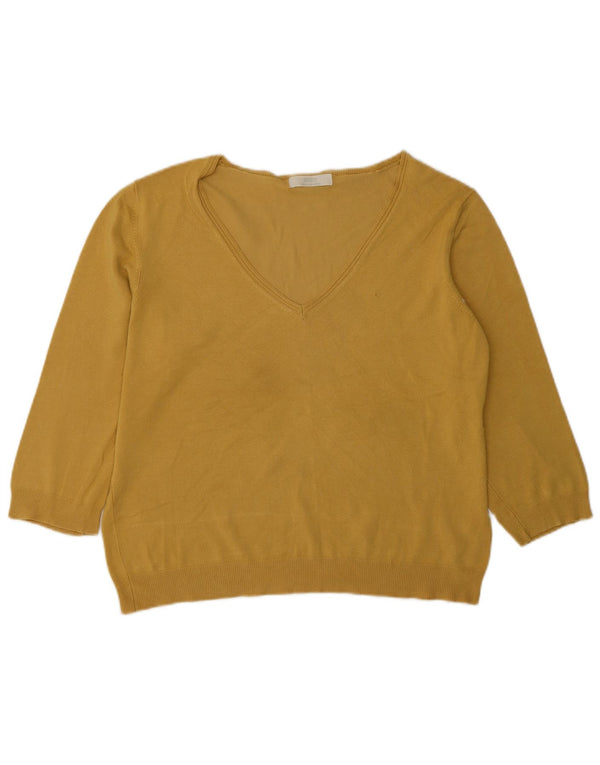 Marks & Spencer Suéter de Manga 3/4 con Cuello en V para Mujer UK 20 2XL Amarillo