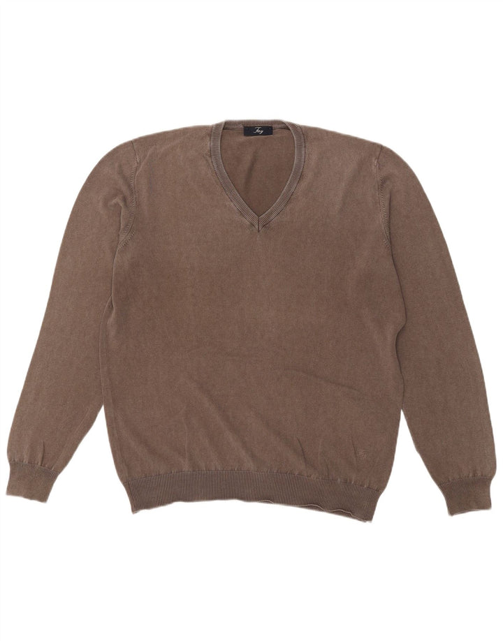 Fay Jersey con cuello en V para hombre IT 50 Algodón gris medio