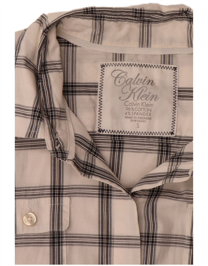 Camisa Calvin Klein para mujer UK 10 Small White Check Cotton