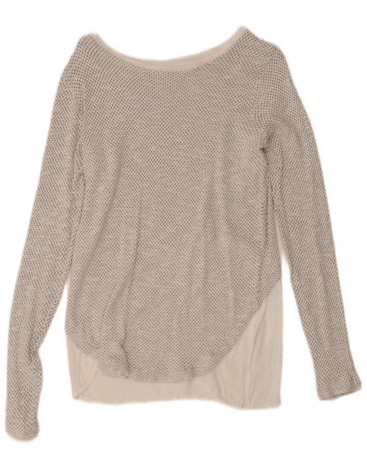 Zara Mujer Top Extragrande Manga Larga UK 10 Small Blanco Manchado
