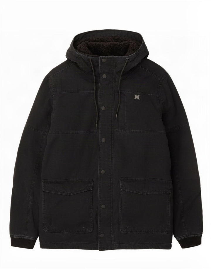 Hurley Parka con capucha para hombre, talla 36, algodón negro pequeño