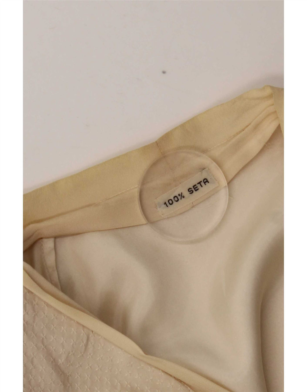 Vintage mujer 3 botones Blazer chaqueta Reino Unido 14 seda beige mediana