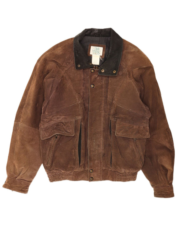 Vintage hombres ante bomber chaqueta Reino Unido 40 cuero marrón grande