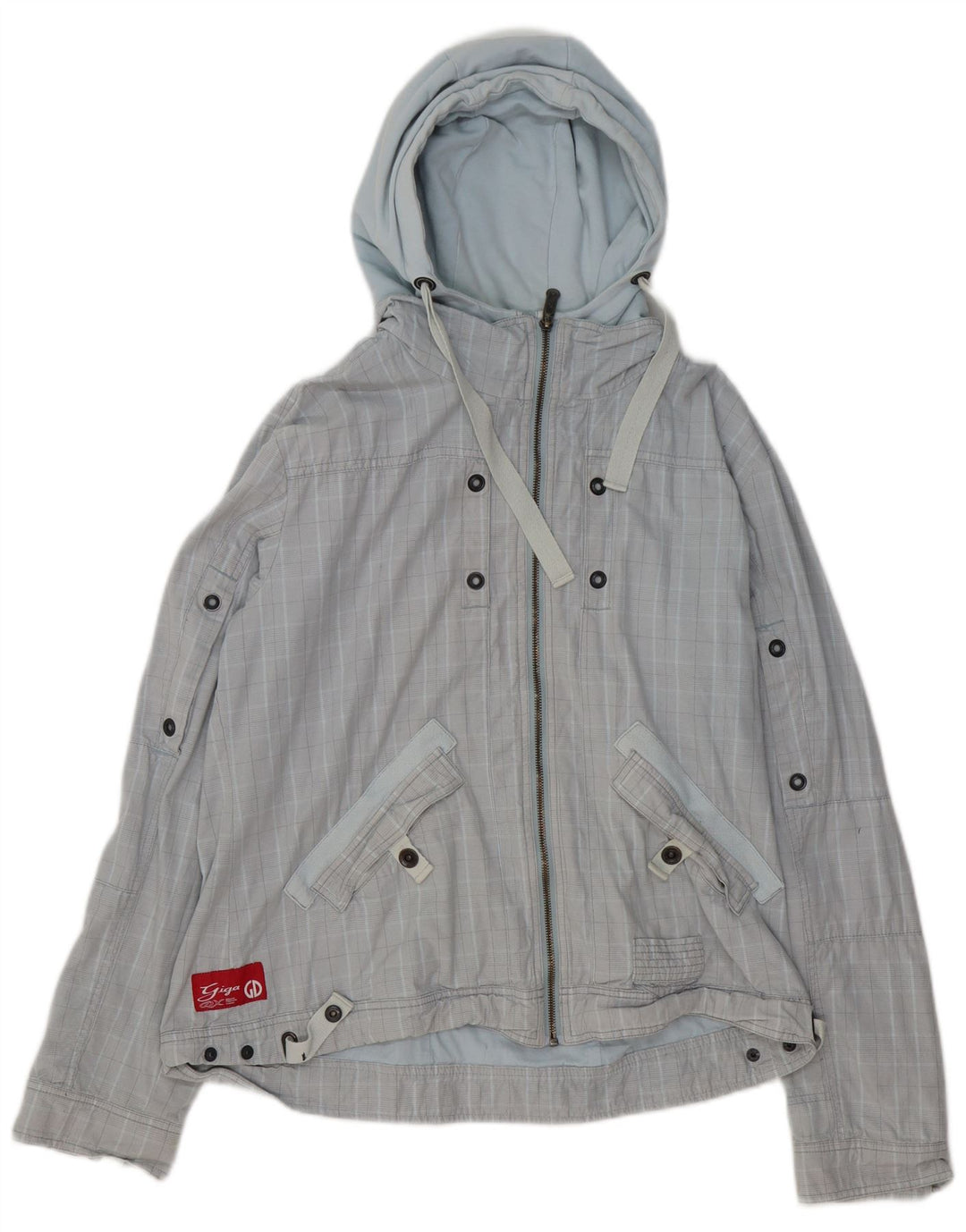 GIGA DX Chaqueta bomber con capucha para mujer US 14 XL Poliéster a cuadros azules