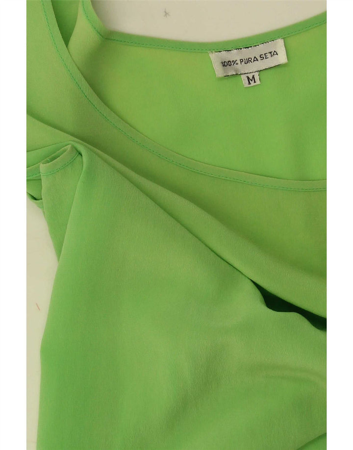 Vintage mujer blusa sin mangas Top Reino Unido 12 seda verde medio