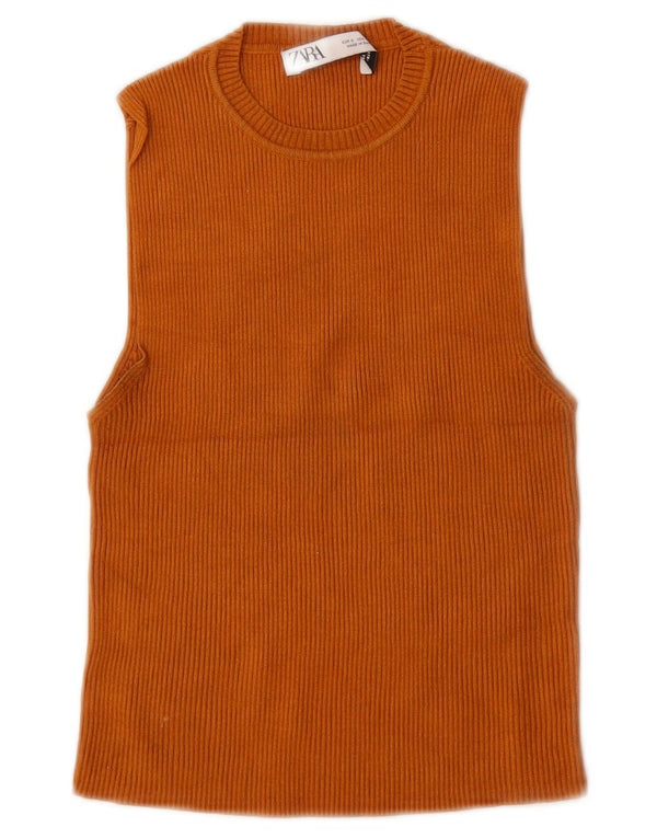 Zara Mujer Crop Vest Top UK 8 Small Naranja Viscosa