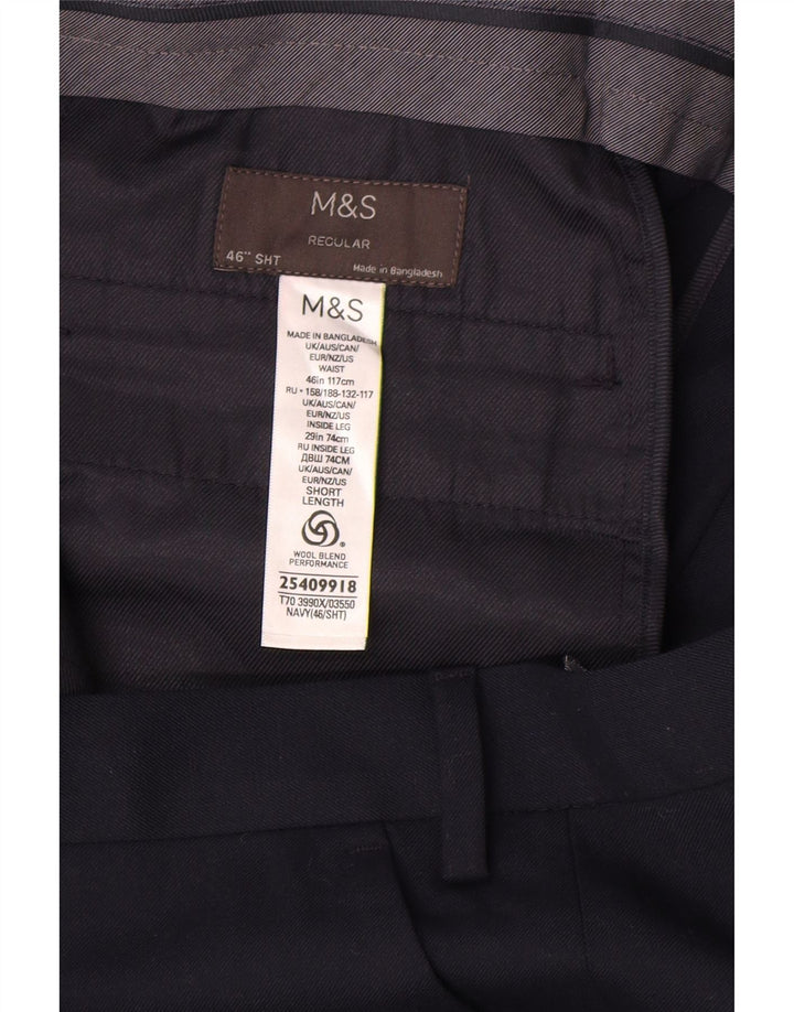 Marks & Spencer Pantalones de traje cortos de corte regular para hombre W46 L29 Azul marino