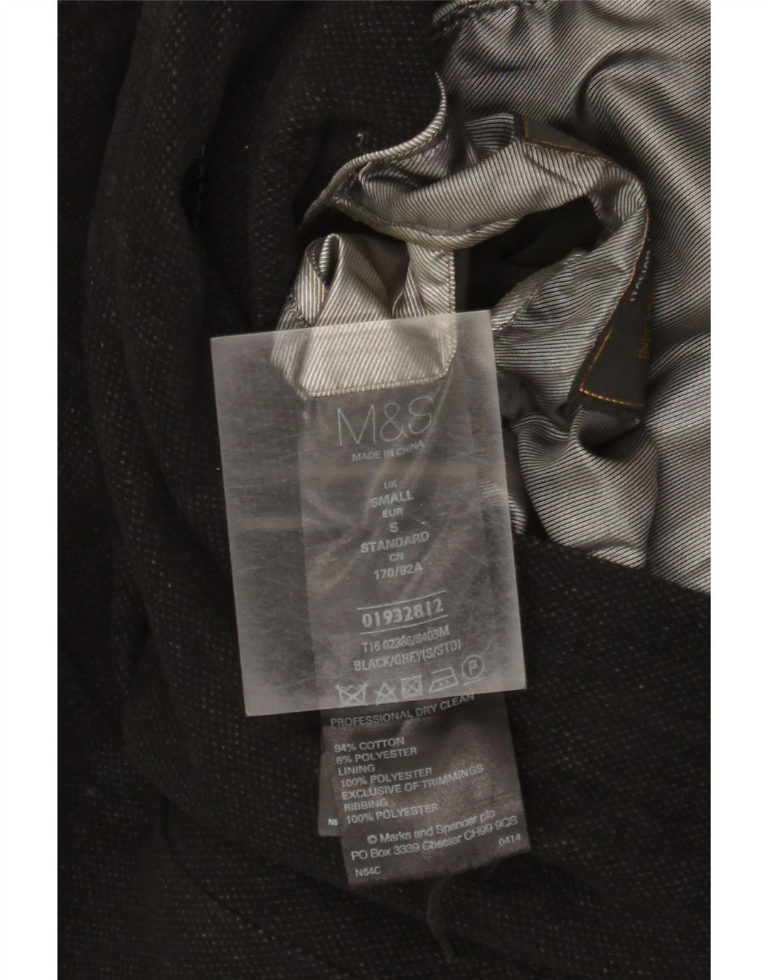 Marks & Spencer Chaqueta militar para hombre UK 36 Small Algodón negro