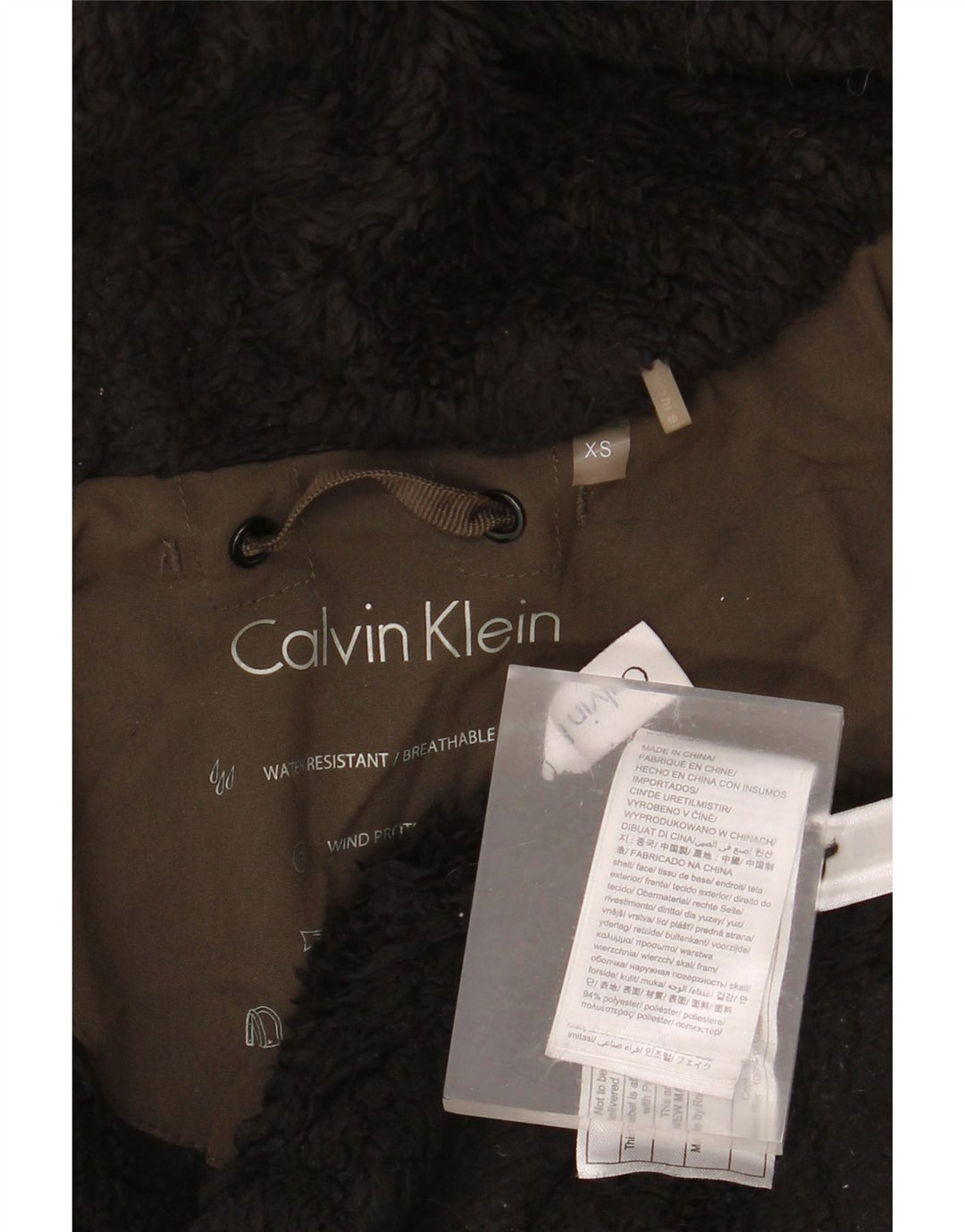 Calvin Klein Parka extragrande con capucha para mujer UK 6 XS Marrón Poliéster