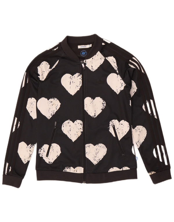 Adidas Mujer Gráfico Chándal Top Chaqueta IT 42 Medio Negro Corazón