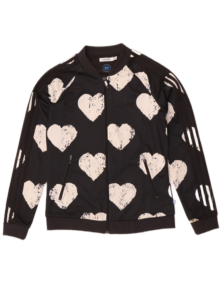 Adidas Mujer Gráfico Chándal Top Chaqueta IT 42 Medio Negro Corazón