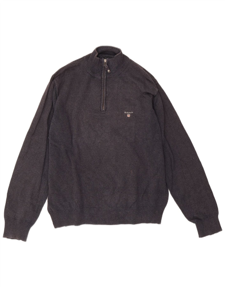 Gant Jersey De Cuello Con Cremallera Para Hombre De Algodón Moteado En Azul Marino Medio