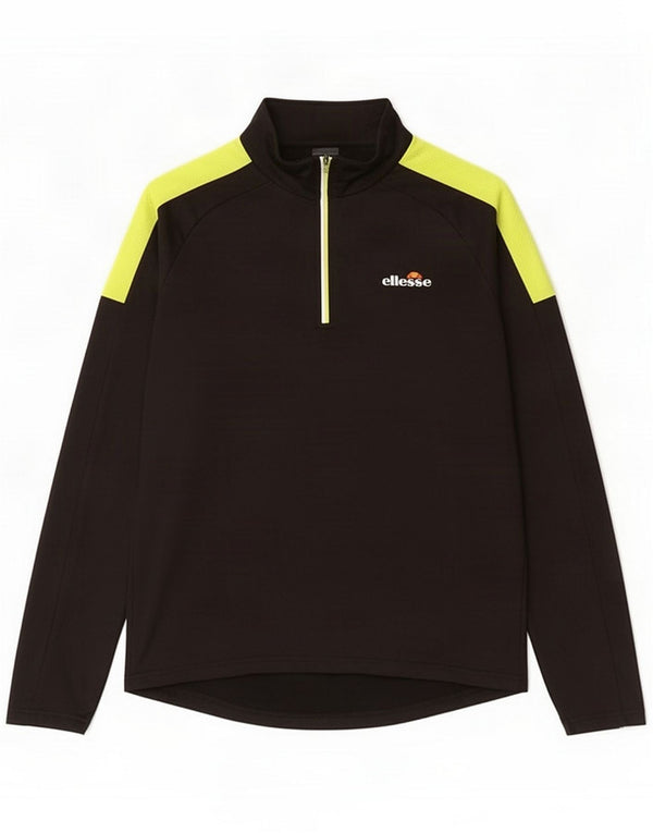 Ellesse Mens Zip Neck Pullover Tracksuit Top Medium Black Colourblock