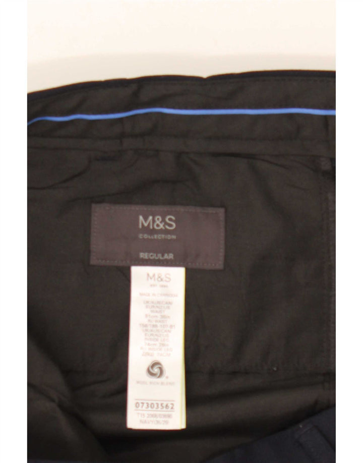 Marks & Spencer Pantalón de traje regular para hombre W36 L29 Lana azul marino
