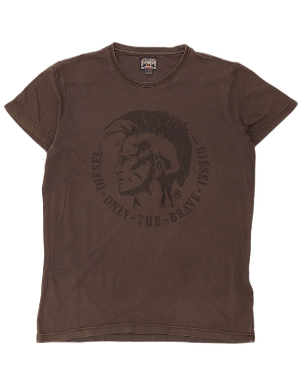 Diesel Hombre Camiseta Gráfica Top Grande Gris Algodón