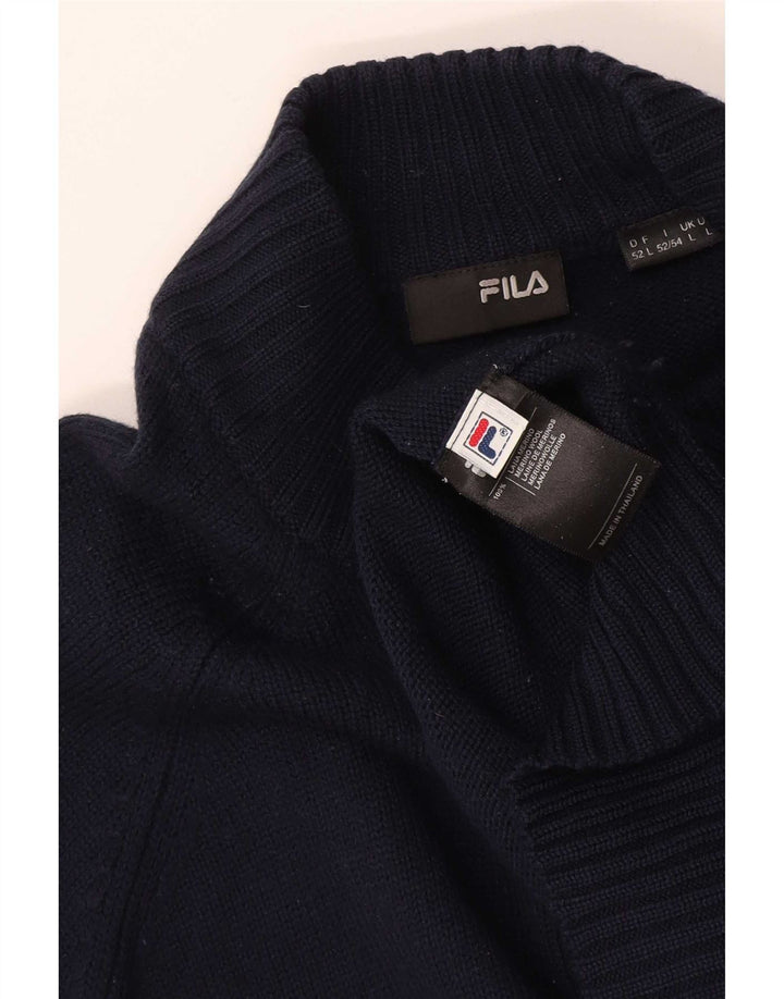 Fila - Jersey para hombre con cremallera y cuello, talla grande, lana merino, color azul marino