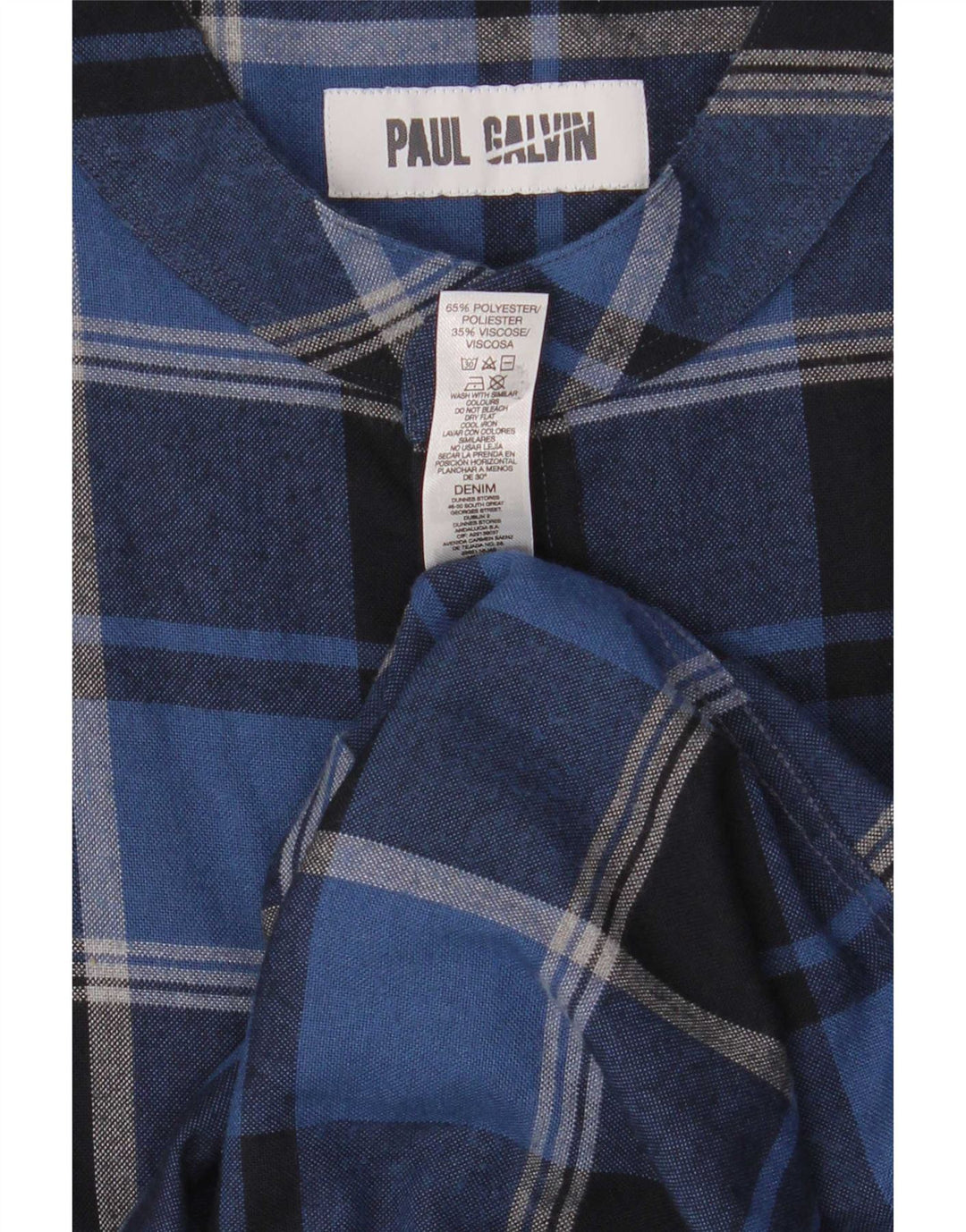 Paul Galvin Camisa para hombre XL Azul Cuadros Poliéster