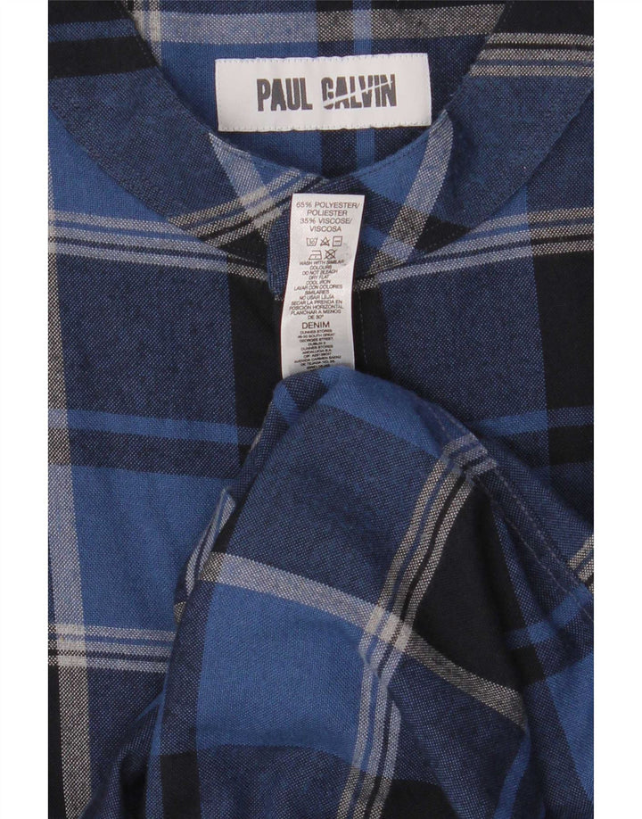 Paul Galvin Camisa para hombre XL Azul Cuadros Poliéster