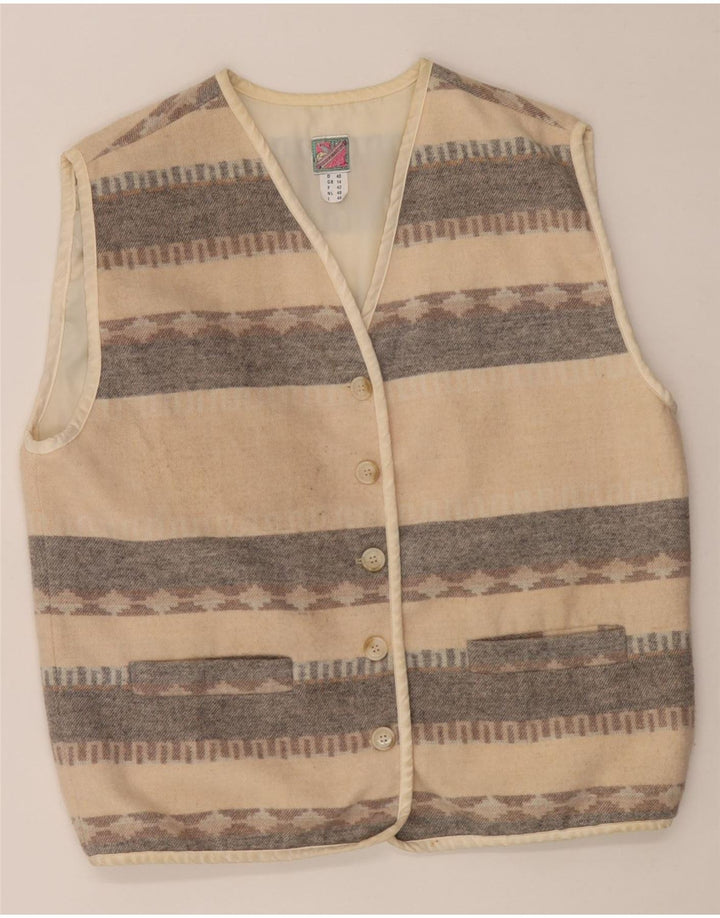 Vintage mujer Gilet Reino Unido 14 lana geométrica beige grande
