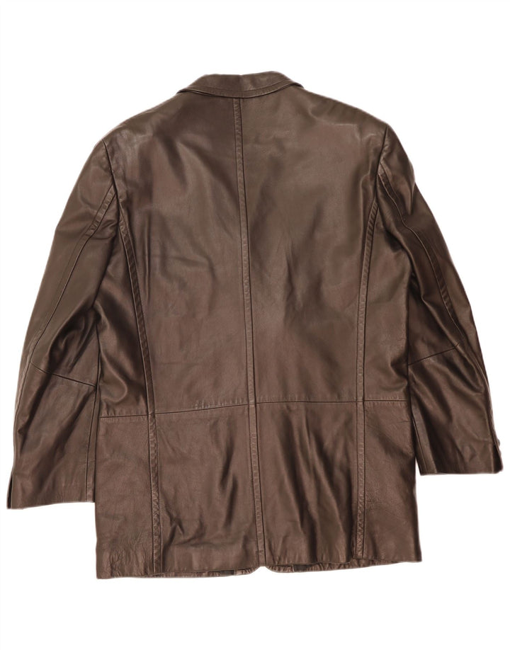 Hugo Boss Chaqueta tipo blazer de cuero con 3 botones para hombre EU 52 XL Cuero negro