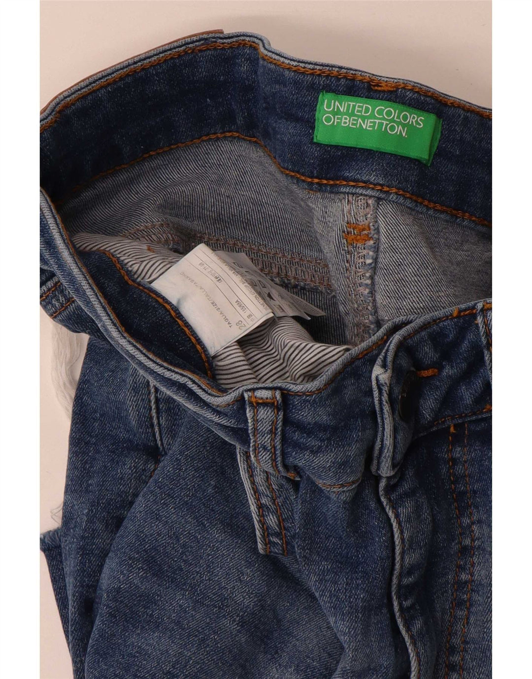 Benetton Vaqueros Rectos Mujer W28 L28 Azul Algodón