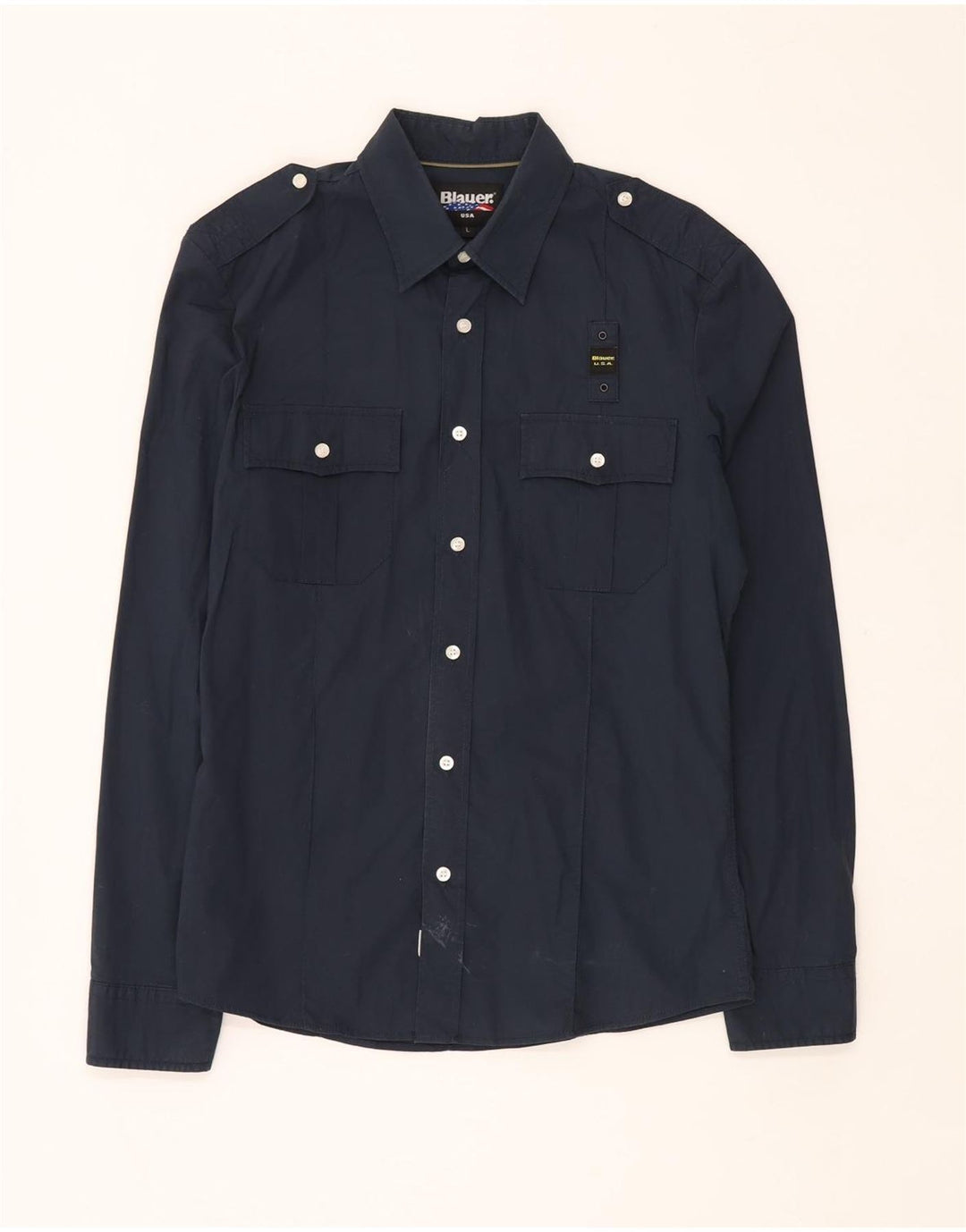 Blauer - Camisa militar para hombre, talla grande, algodón azul marino
