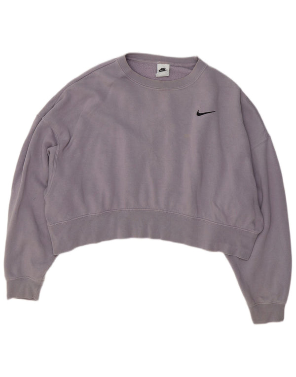 Nike Mujer Crop Loose Fit Sudadera Jumper Reino Unido 10 Pequeño Algodón Púrpura