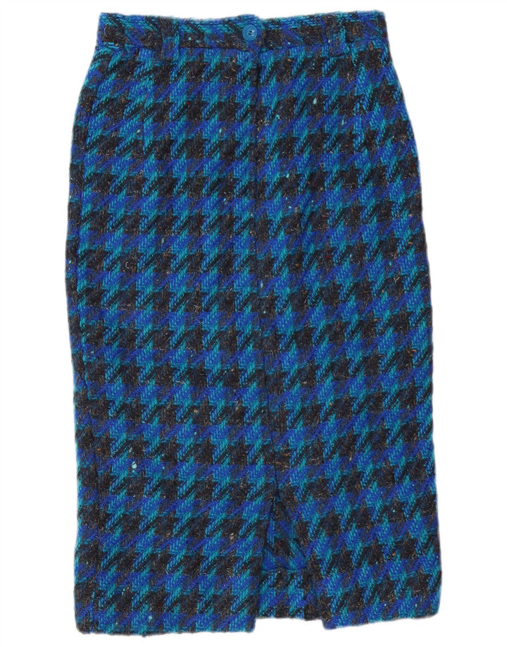 VINTAGE Falda midi para mujer W28 Pata de gallo azul medio