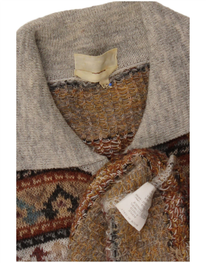 VINTAGE Hombres Polo Cuello Jersey Jersey IT 52 Grande Marrón Fair Isle Acrílico