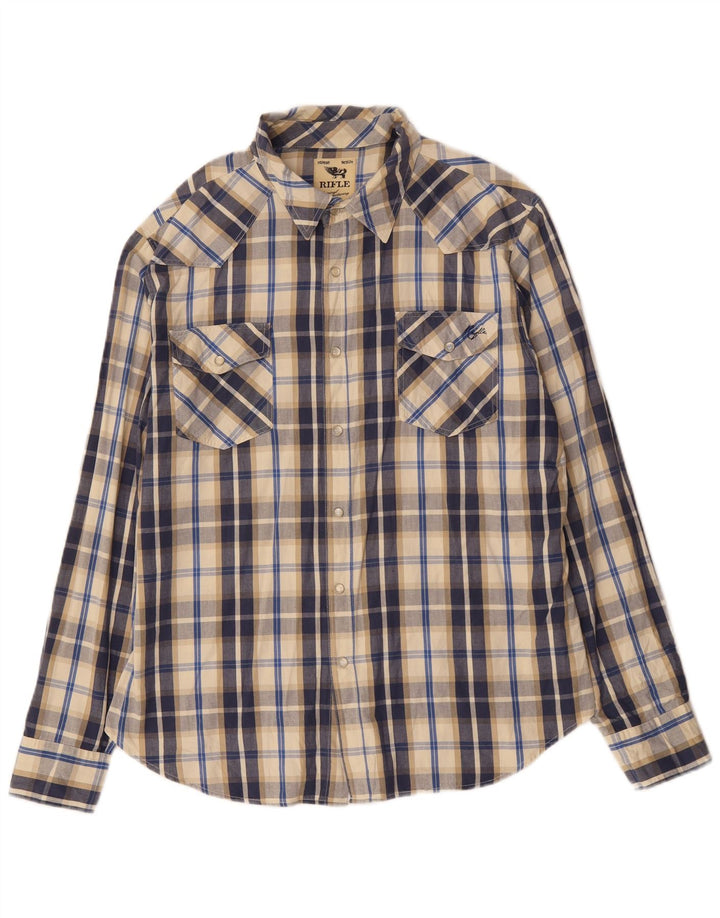 Rifle Camisa Hombre XL Azul Marino Cuadros Algodón