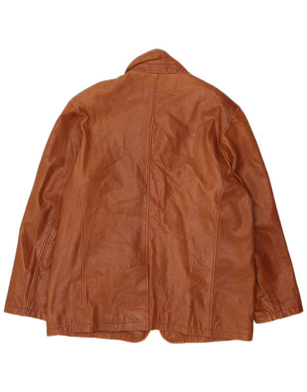 Vintage hombres cuero 3 botones Blazer chaqueta Reino Unido 46 3XL cuero marrón