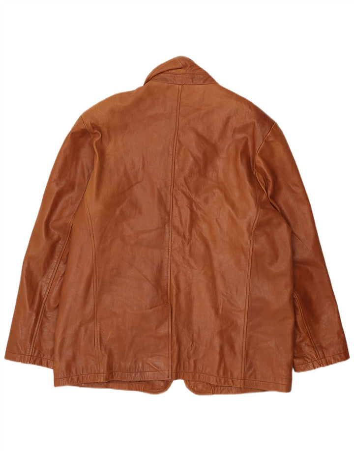 Vintage hombres cuero 3 botones Blazer chaqueta Reino Unido 46 3XL cuero marrón