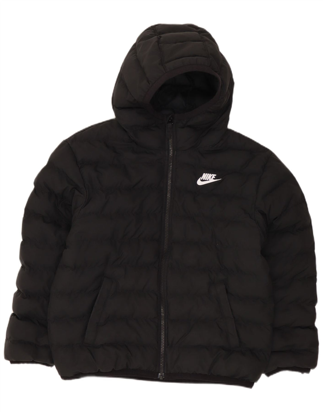 NIKE Chaqueta acolchada con capucha para niños 10-11 años Mediana Negro Poliéster