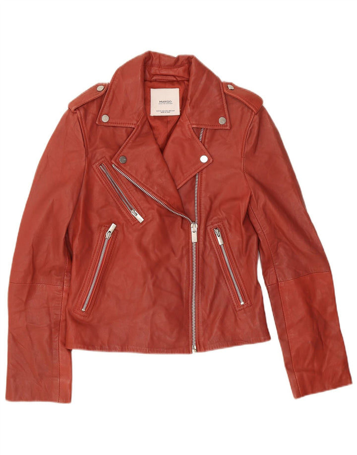Mango Chaqueta motera de cuero para mujer UK 6 XS Cuero rojo