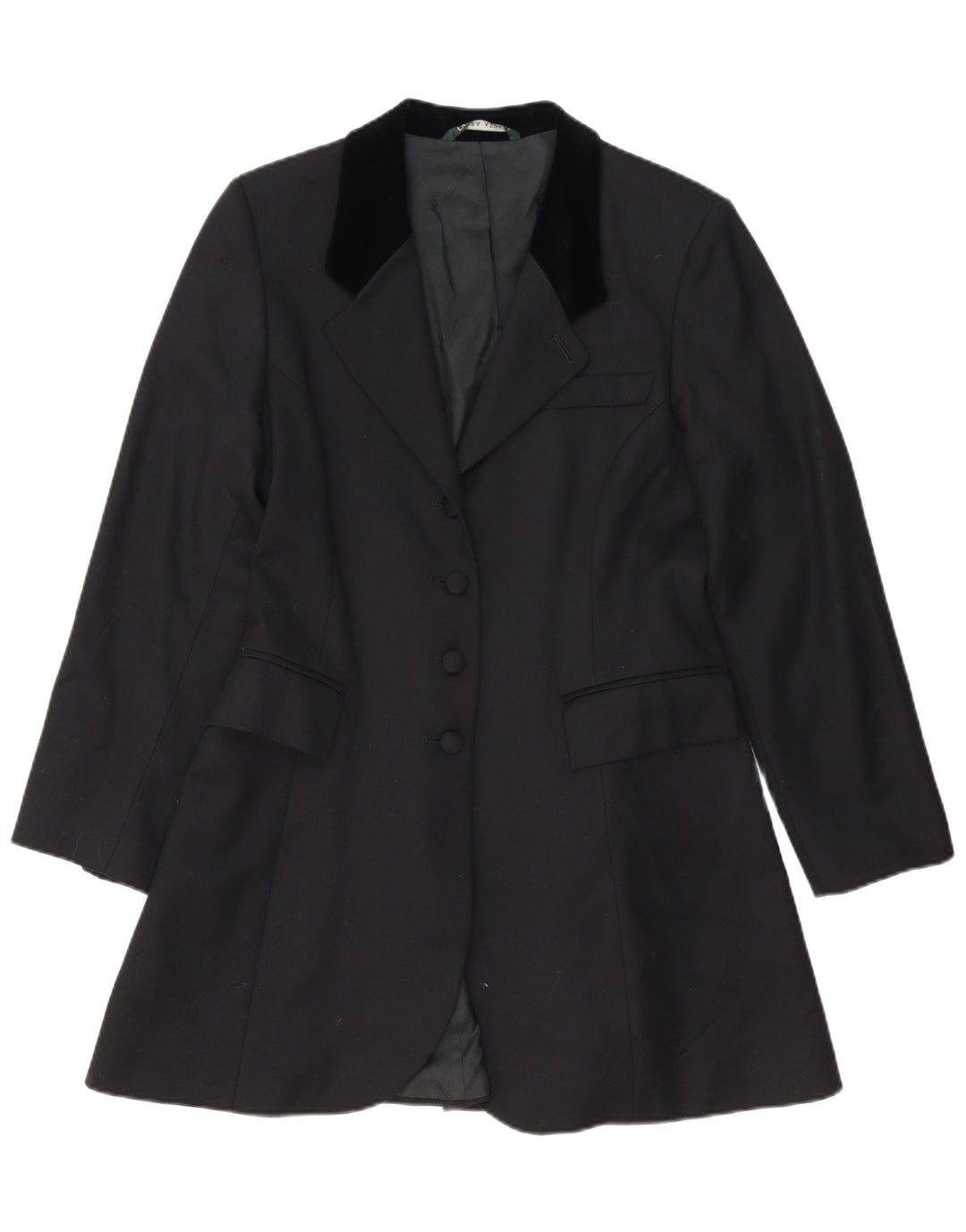 LAURA ASHLEY Chaqueta tipo blazer larga con 4 botones para mujer UK 40 Grande Lana negra