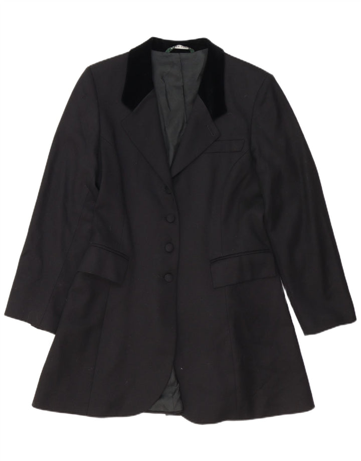 LAURA ASHLEY Chaqueta tipo blazer larga con 4 botones para mujer UK 40 Grande Lana negra
