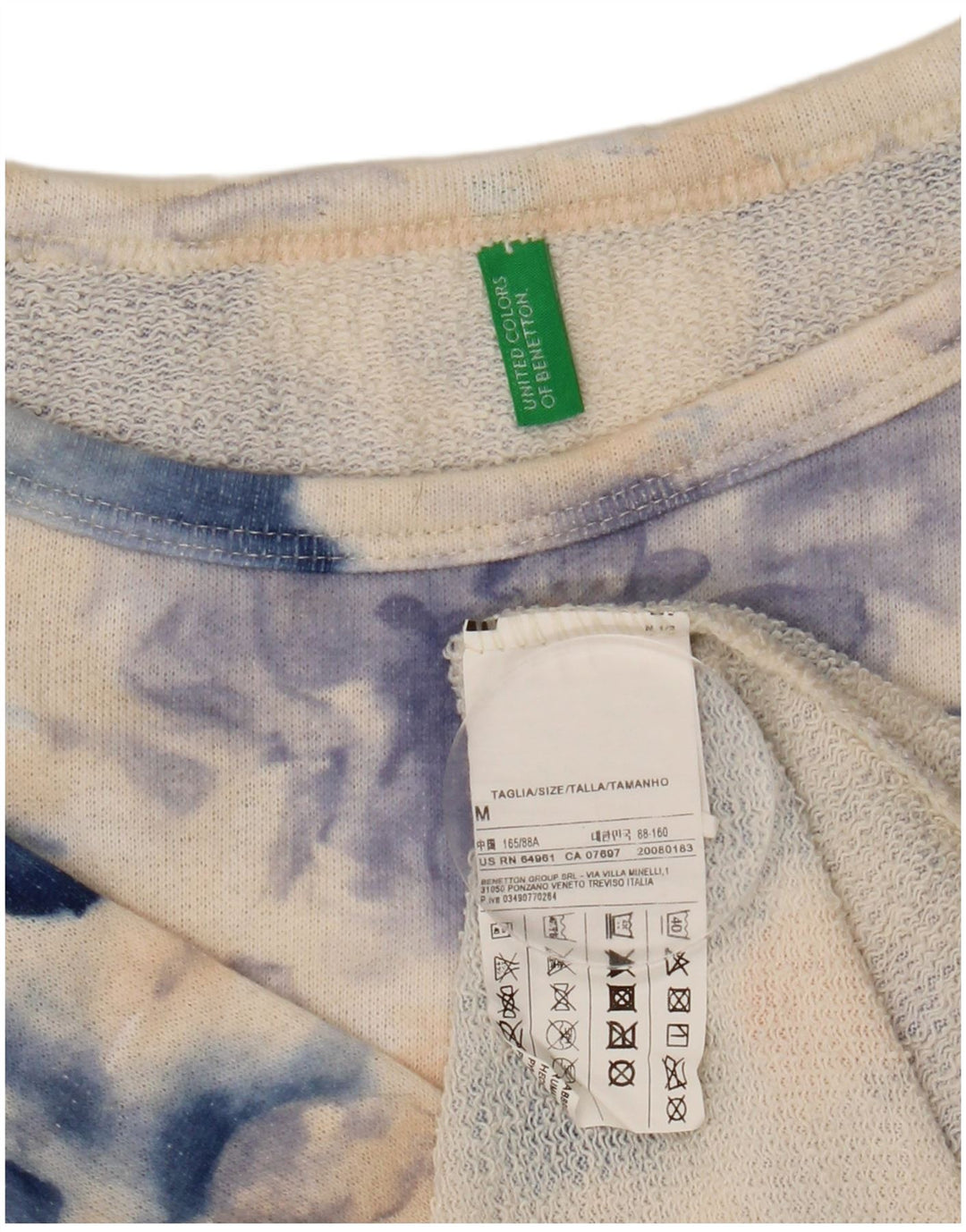 BENETTON Top para mujer manga 3/4 UK 44 Algodón floral azul medio