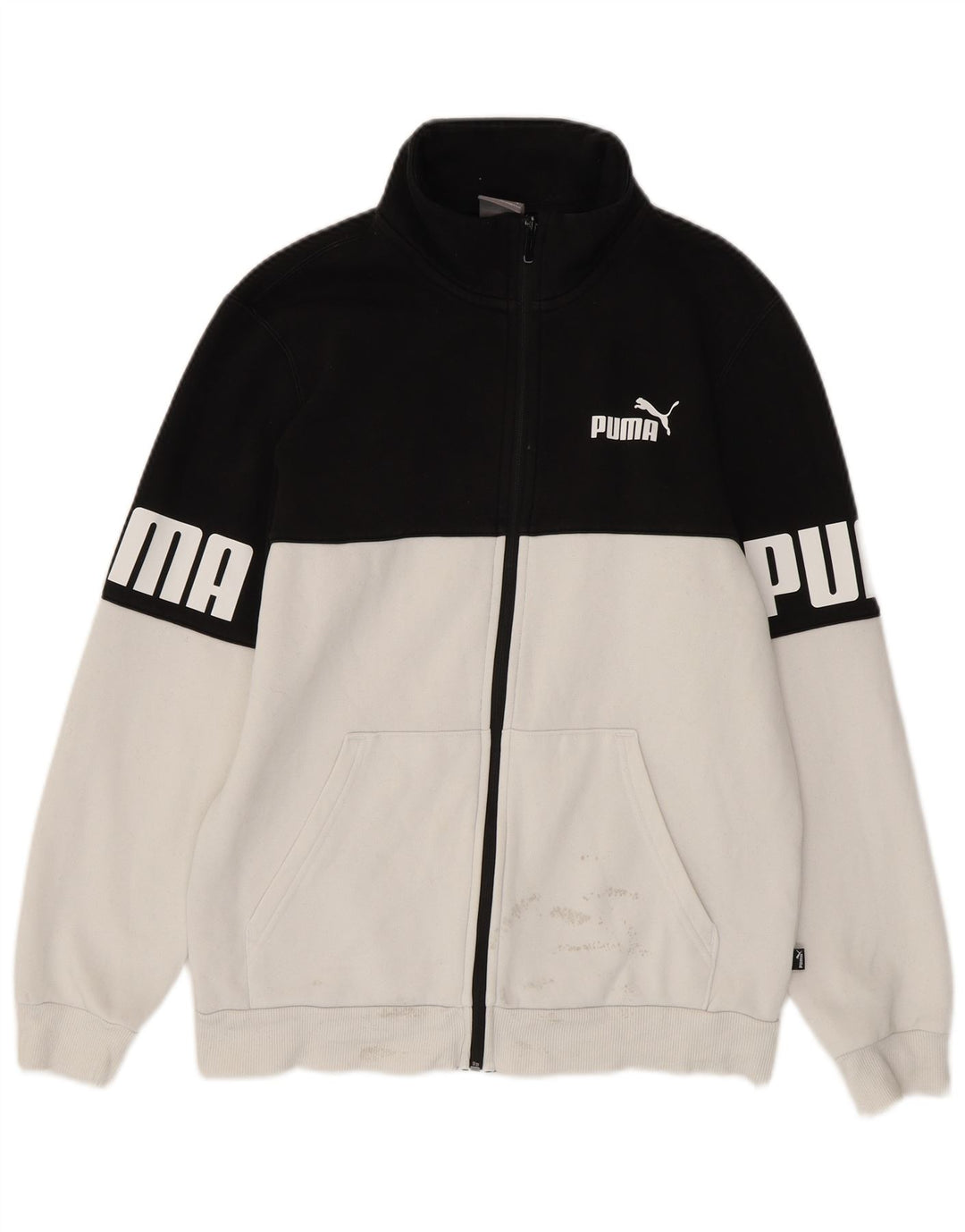 PUMA Chaqueta superior de chándal con gráfico para hombre, talla pequeña, de algodón blanco con bloques de color