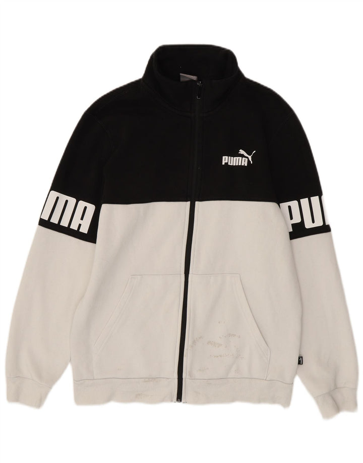 PUMA Chaqueta superior de chándal con gráfico para hombre, talla pequeña, de algodón blanco con bloques de color