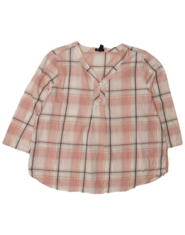 Izod Blusa de manga 3/4 de gran tamaño para mujer UK 40 XL Pink Check