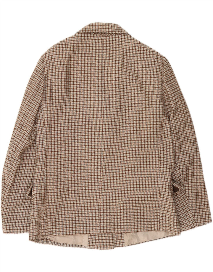Vintage mujer 3 botones Blazer chaqueta Reino Unido 16 grande marrón cheque