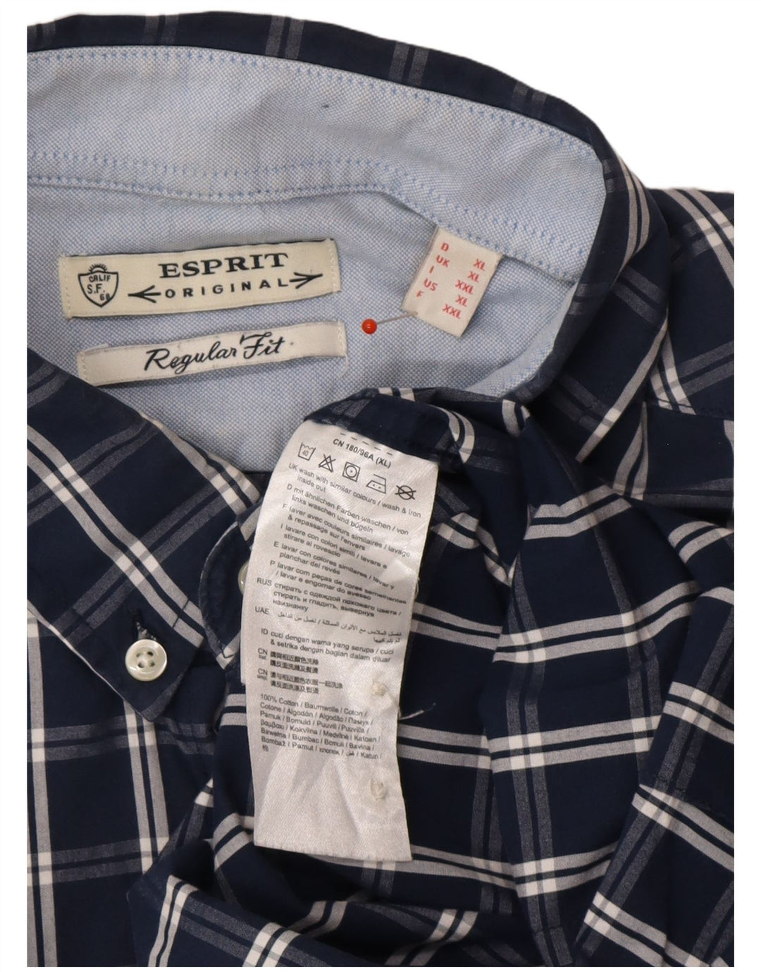 ESPRIT Camisa de hombre XL Azul marino Cuadros Algodón