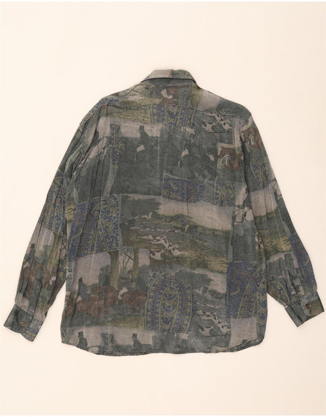 Vintage hombres patrón abstracto camisa medio rayón multicolor