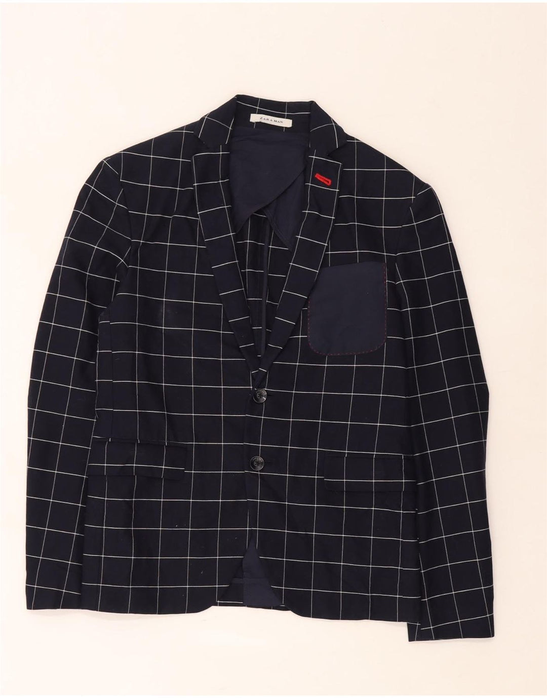 Zara Chaqueta tipo blazer de 2 botones para hombre EU 46 Small Azul marino Cuadros Algodón