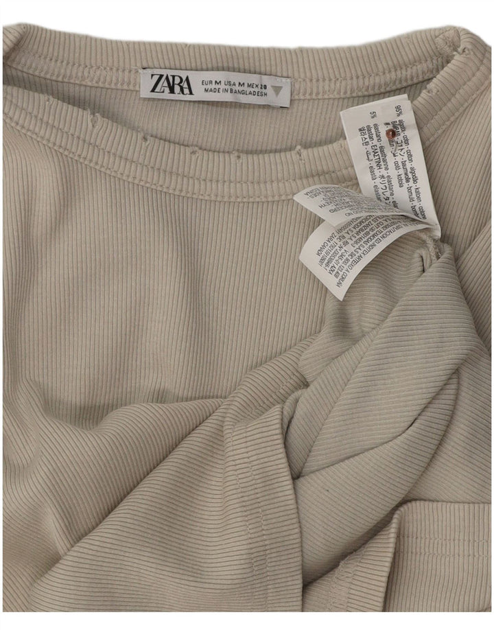 Zara Camiseta Corta Desgastada para Mujer UK 40 Algodón Gris Medio